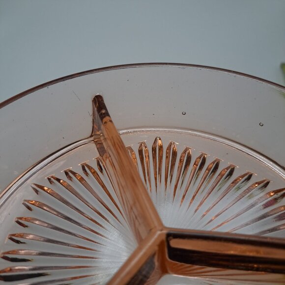 Vintage Pink Depression Glass 3 Section Divided Candy Nut Dish - Picture 11 of 16